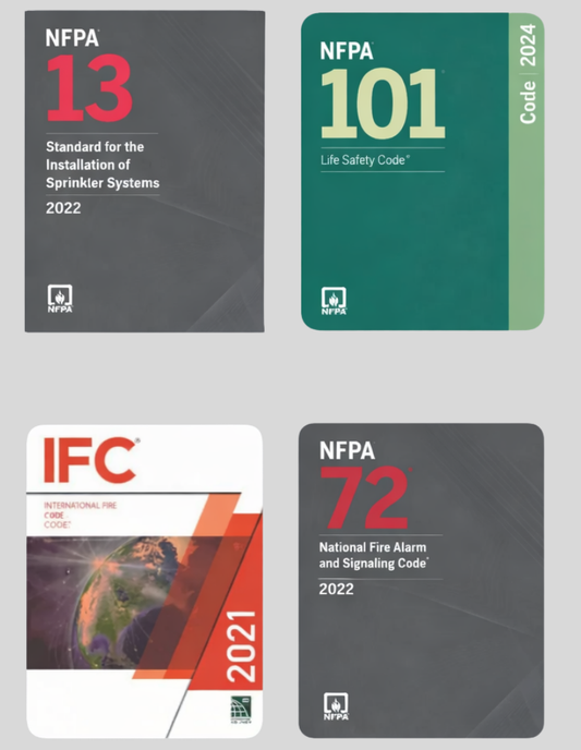 NFPA 13 2022, NFPA 101 2024, NFPA 72 2022 & IFC 2021 (CODE SERIES), ISBN: 978-1609839598, 978-1455930562